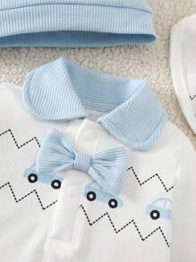 SHEIN 新生婴儿女孩/男孩可爱针织服装礼盒套装 5 件套 0-9 个月适合洗礼婴儿服装