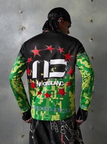 NEON BLANC Camiseta de manga larga con cuello redondo y gráfico de letras, estilo urbano para hombre, otoño - Verde Oscuro - Ver 3