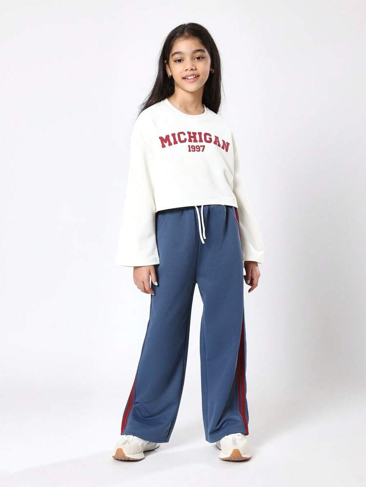 Michigan Logo Crop Sweatshirt With Wide Leg Pants