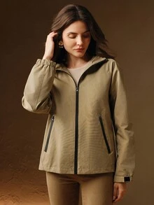 Anewsta Damen Outdoor Kapuzenjacke, geeignet für Herbst, Übergang, Winter, Ausgehen - Braun - Übersicht 7