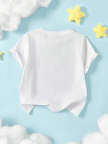 LE PETIT PRINCE X SHEIN Áo thun cotton dệt kim cổ tròn tay ngắn họa tiết trái tim và hoa nhiều màu sắc cho bé gái - trắng - Xem 3