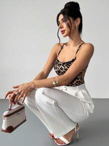 Firerie 女士优雅浪漫波西米亚印花交叉露背紧身衣，适合夏威夷海滩度假和约会 - 棕色 - 查看 5