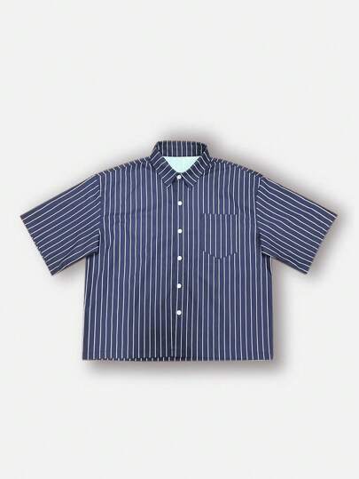 Street Life Men's Striped Short Sleeve Casual Loose Fit Shirt With Pocket