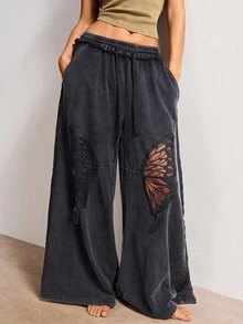 Bohemela Quần ống rộng họa tiết bướm phong cách đồng quê miền Tây, thích hợp mặc đi nghỉ, mặc hàng ngày, mặc đi chơi, mặc đi chơi, mặc đi chơi, mặc đi chơi, mặc đi học, mặc Halloween - màu đen - Xem 5