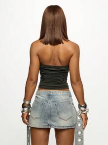 SUMWON WOMEN 牛仔迷你裙 索环腰带 复古水洗 破旧低腰 街头服饰 节日 Y2K 朋克摇滚 俱乐部派对 声明 双腰带设计 孔眼侧带 毛边 - 彩色 - 查看 2