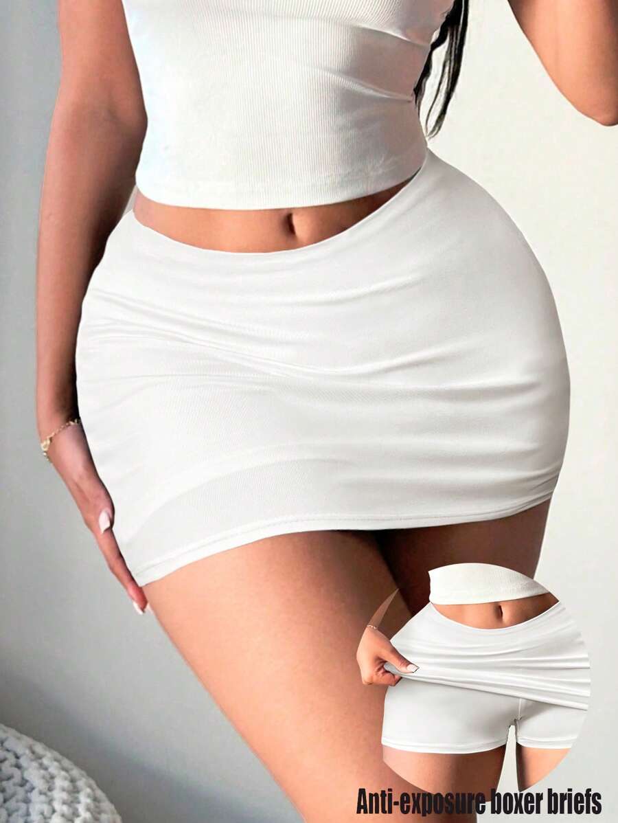 SHEIN SXY Women's Black Sexy Casual Mini Bodycon Skirt (With Leggings) - White - View 1