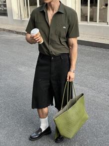 ESTAVOR Men's Fashionable Woven Black Denim Shorts - Black - View 5