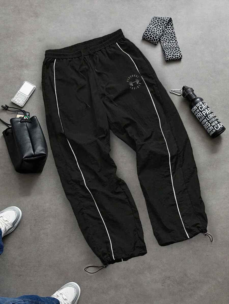 Gym Rark 男士休闲日常字母图案抽绳腰带束口运动裤 - 黑色 - 查看 1