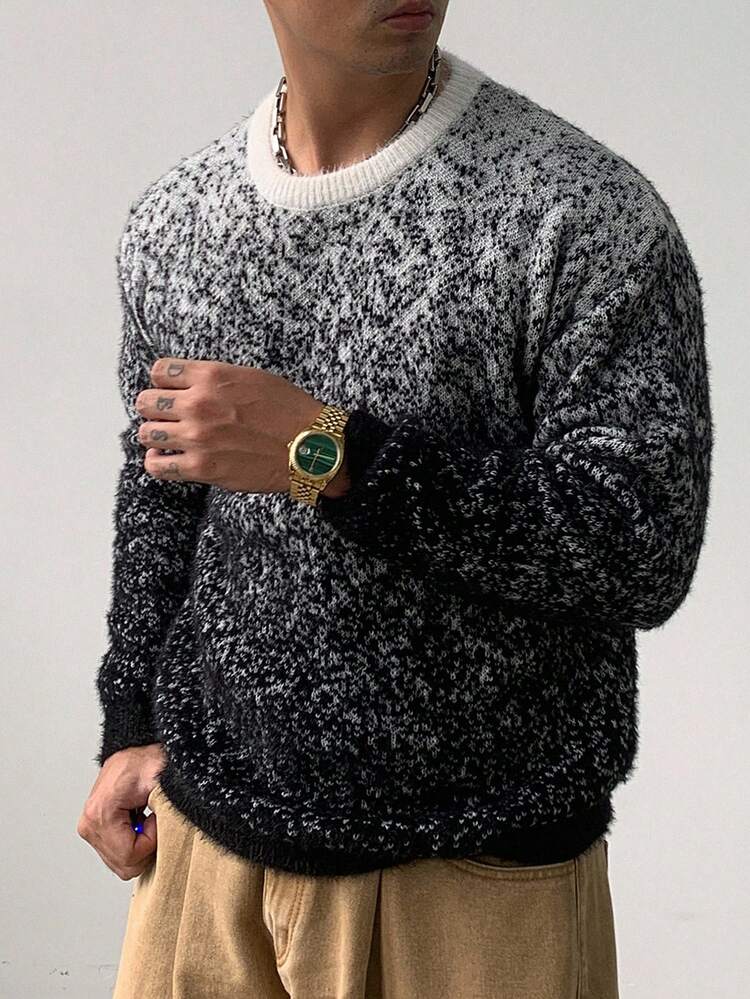 Men's Gradient Floral Jacquard Knit Sweater, Autumn