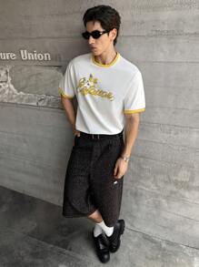 ESTAVOR Herren Mode Lässig Loose Leopard Muster Shorts mit Stickerei