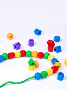 40PCS Mixed Color Geometric Shape Plastic Beads Toy - Leisure Toy, Educational Beads For Handmade Jewelry, Early Learning And Brain Puzzles, Hands-On Skills & Logical Thinking Training For School, Students, Stationery, School Supplies, Children's Threading. - Multicolor - View 4