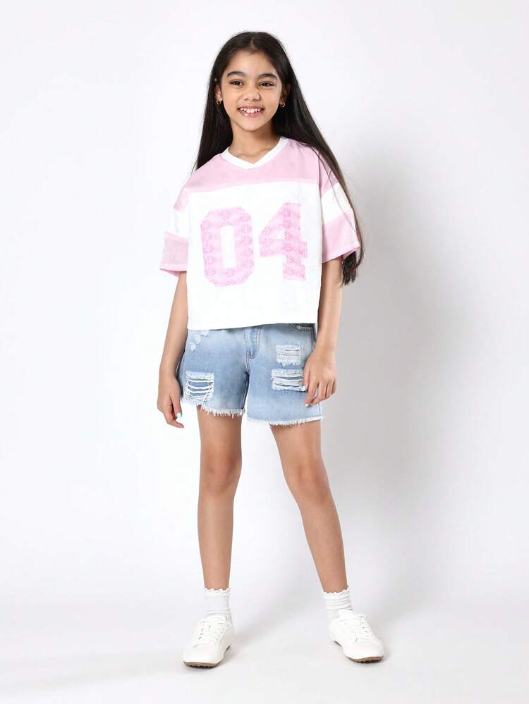Varsity Number Graphic T-Shirt With Floral Design