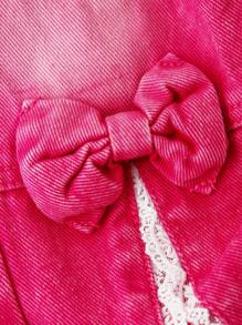 女婴休闲宽松运动衫 T 恤，采用 3D 蝴蝶洗水牛仔贴花设计和粉色洗水修身喇叭下摆牛仔裤，简约时尚百搭日常穿着 - 彩色 - 查看 6