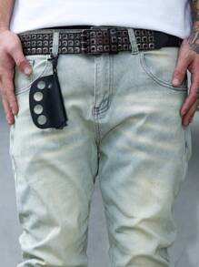 Manfinity EMRG 男士口袋拉链下摆设计紧身休闲牛仔裤 - 淺色水洗藍 - 查看 4