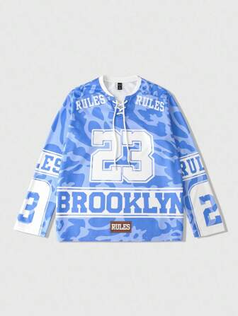 Prep Herren Camouflage Buchstaben Muster Langarm Hockey T-Shirt