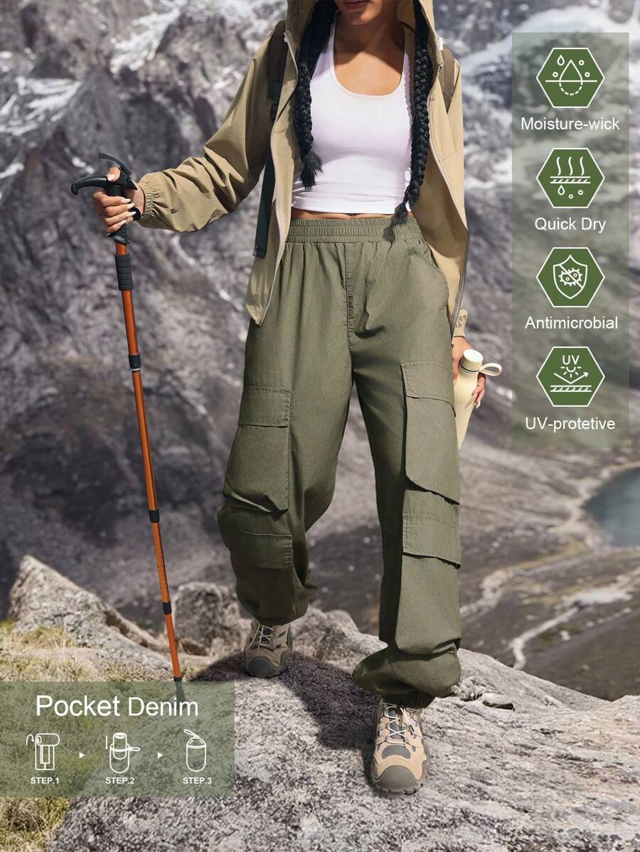 女士休闲户外工装牛仔裤 - 軍綠色 - 查看 1