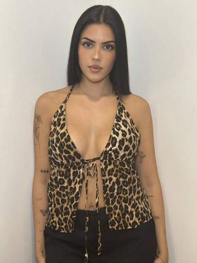 Lucia Bellido 女士休闲吊带领豹纹露背吊带背心