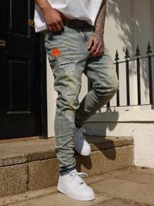 Manfinity Homme Men's Casual Ripped Pocket Distressed Simple Design Denim Jeans Going Out Hang Out Commute Vacation Street - Light Wash - View 8