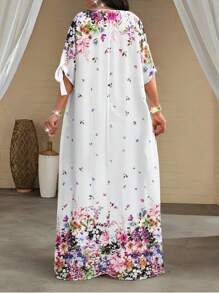 SHEIN Lady Vestido de mujer elegante de vacaciones con estampados florales y telas texturizadas, vestido suelto y holgado con mangas cortas para vacaciones, ducha nupcial, vestido largo y delgado con mangas con cordones para primavera, verano y otoño, vacaciones, atuendos de playa, vestidos de cumpleaños para mujer, vestidos elegantes para mujer, ropa occidental para mujer, atuendo de concierto de country, atuendos de cumpleaños para mujer, vestido de vacaciones, atuendo de concierto para mujer, vestido floral para mujer, ropa bohemia para mujer, atuendos de brunch para mujer, atuendos de vacaciones en la playa, vestido de fiesta de té, vestido de hada europeo de verano - Multicolor - Ver 2