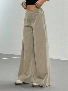Pantalones anchos holgados y elegantes para adolescentes - Caqui - Ver 5