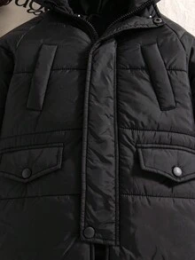 Genkimix Kids معطف بارك بسيط وأنيق مع غطاء رأس طويل وسحاب أمامي وأساور مرنة وجيوب قطعة واحدة للشتاء للأولاد، سميك ودافئ