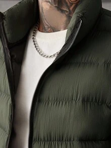 Manfinity CasualCool 休闲时尚百搭拉链长袖保暖男士冬季外套男式男士冬季男士外套男士夹克男式羽绒服，秋季 - 綠色 - 查看 6