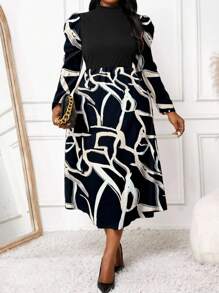 SHEIN Lady 秋冬优雅通勤办公室彩色针织圆领铅笔中长七分袖大码连衣裙 女士夏季服装 女士夏季连衣裙 女士度假服装 女士沙滩服装 婚礼宾客礼服 女士生日礼服 猎豹印花商务休闲女士 女士生日服装 女士 7 月 4 日女士 - 彩色 - 查看 3