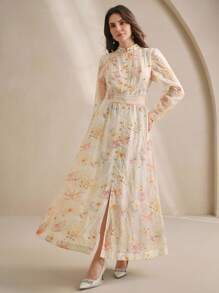 Anewsta Elegantes Ballonkleid mit Stehkragen - Pink - Übersicht 7