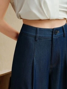 Anewsta Quần ống rộng dáng rộng màu denim thường ngày dành cho nữ có túi, đa năng để mặc đi làm và mặc hàng ngày, Thu/Đông - Màu xanh lam - Xem 8