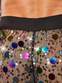 FeverCity 亮片装饰透明网眼男士性感短裤 - 黑色 - 查看 5