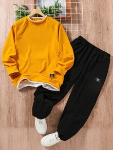 2pcs/Set Teenager Boys' Casual Long Sleeve Outfit Chic Outfits For Autumn/Winter Fall