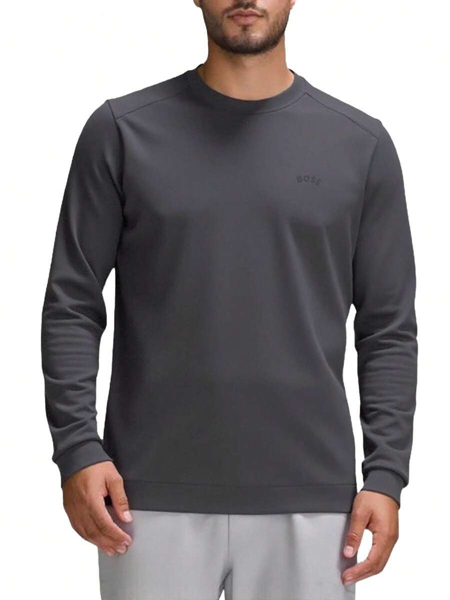 Hugo Boss Áo hoodie chui đầu dài tay cổ tròn thường ngày rộng rãi cho nam - 027 Xám đậm - Xem 1