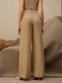 Anewsta 女士优雅串珠3D花卉装饰裤，百搭 - 卡其色 - 查看 2