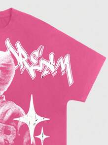 ROMWE Street Life Áo thun in khẩu hiệu tay cánh dơi thời trang mùa hè - Hồng - Xem 5