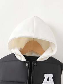 SHEIN 1pc Young Boy Kids Casual Black & White Patchwork Long Sleeve Hooded Loose Cotton Jacket, Regular Fit, New Autumn/Winter Back To School Fall - Black and White - View 5