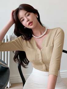 DAZY Cárdigan asimétrico de manga media sexy para mujer