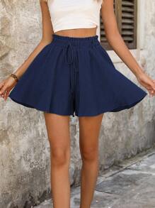 EMERY ROSE Shorts femme de couleur unie, style minimaliste à la mode, convient pour l'été - Bleu marine - Voir 4