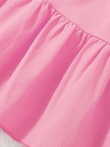 1pc Girls' New Ruffled Hem Solid Color Fashion Dress, Suitable For Party, Daily Wear, Beach, Street Photography, And Any Occasion - Pink - View 3
