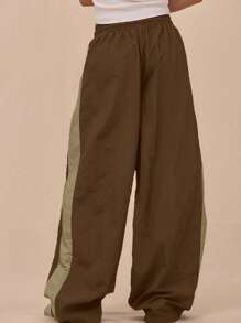 MUSERA Quần thể thao ống rộng bằng nylon, cạp chun, phối màu tương phản, chỉ bao gồm quần, thích hợp cho sân bay, phong cách thường ngày thanh lịch mùa hè. - màu nâu - Xem 4