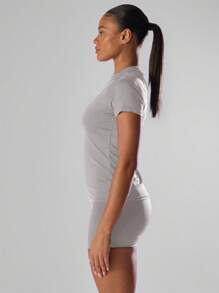 Musera Sport 纯色短袖运动T恤 跑步短裤 舒适休闲 健身 健身房 跑步 俱乐部 - 板式网球、网球、匹克球 健身 瑜伽 普拉提 日常休闲 夏季 - 灰色 - 查看 4