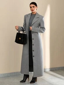CLARA VERO Damen Grauer Herbst/Winter Mantel mit langem Kragen, eleganter Knopfverschluss, taillierter Schnitt, modischer, schicker Damenmantel - Grau - Übersicht 5