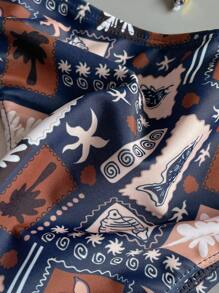 SHEIN Swim Bestselling Sweet Summer Vacation Style Palm Tree Print Front Drawstring Halter Women's Bikini Set, Suitable For Pool & Beach - Multicolor - View 5