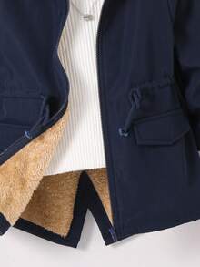 男童休闲日常百搭舒适保暖连帽加厚纯色梭织外套，适合上学、花园、海滩、生日、春、夏、秋、冬等各种场合。