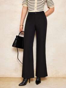 House of One 梭织黑色喇叭长裤女士休闲办公室正式复古钱秋季服装秋季服装商务职业女性商务休闲女装 - 黑色 - 查看 5