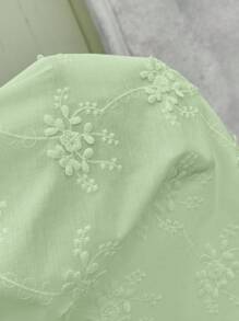 SHEIN Clasi 女士纯色立体刺绣前系带休闲夏季衬衫 - 薄荷綠 - 查看 8