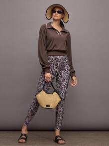 Activina 女式休闲简约领运动 Polo 衫 - 棕色 - 查看 2