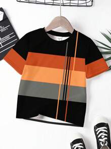 SHEIN Young Boy Casual Simple Round Neck Short Sleeve Loose T-Shirt, Suitable For Summer - White - View 2