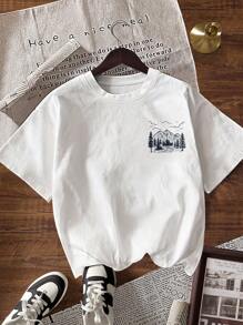 INAWLY Women's Summer Slogan & Mountain Print Round Neck Short Sleeve Casual T-Shirt, Christmas - White - View 2