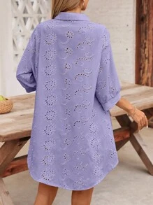 Selamara Áo cánh thêu khoét lỗ màu trơn thường ngày/công sở dành cho nữ - Màu tím hoa cà - Xem 2