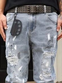 Manfinity LEGND 男士口袋破洞休闲百搭牛仔裤男士街头潮流牛仔裤外出聚会度假街头